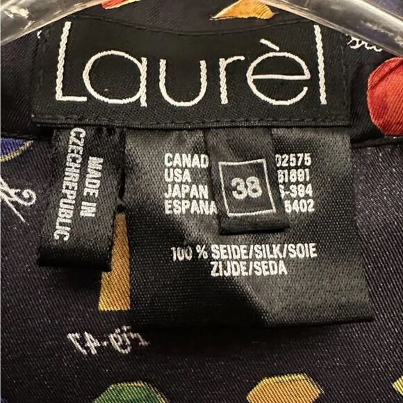 Vintage LAURÈL by Escada Silk Blouse Womens US 6 EU 38 Gemstone Print Black vtg - Picture 8 of 14